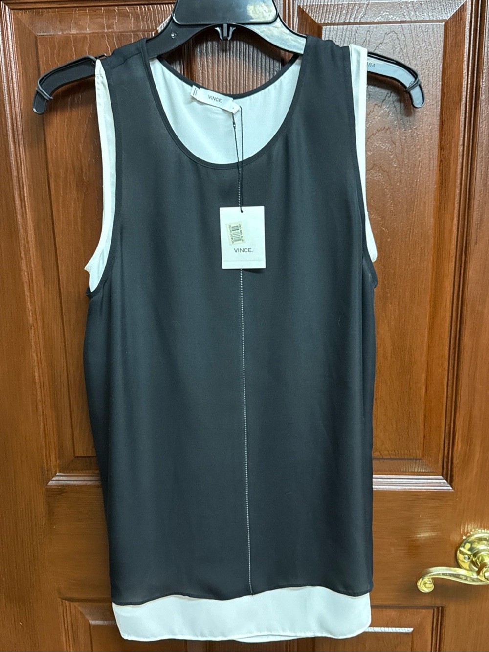 Vince Silk Tank Sheer Longline Double Layering Tunic Black White Women Sz L NWT - Picture 8 of 10